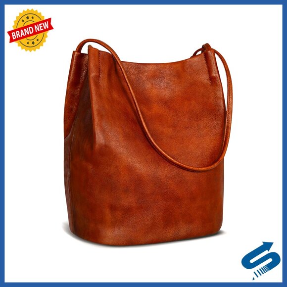 Vintage Leather Tote Bag Soft Structured Shoulder Purse Everyday Work Commute